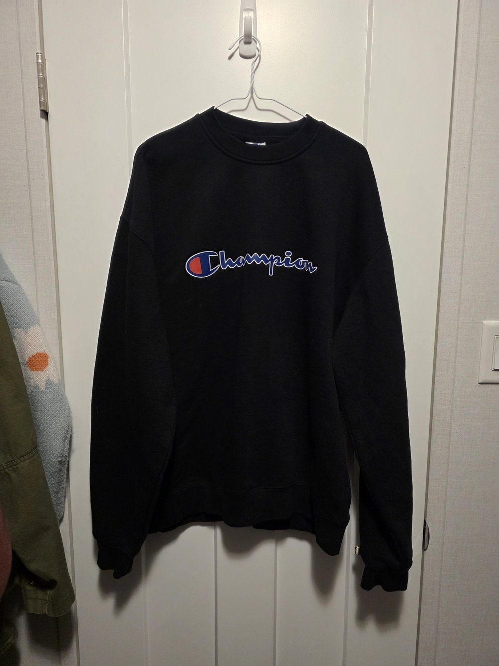 Champion Black Crewneck Sweatshirt with Blue & Red Logo